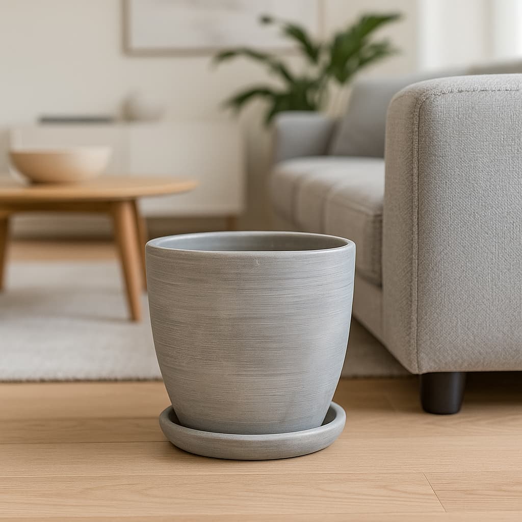 Doniczka ceramiczna szary beton NOVA z podstawką